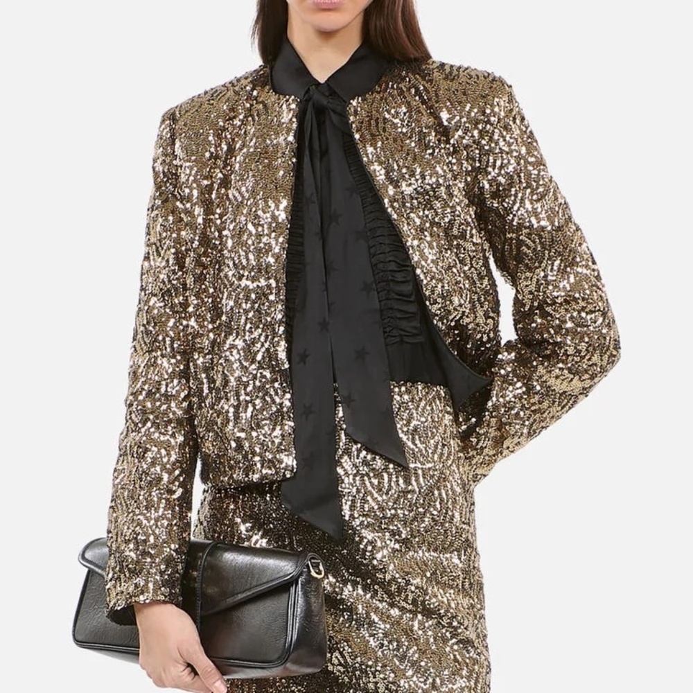 NWT | The Kooples | Gold Sequin Crop Jacket